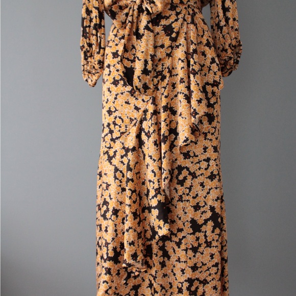 & Other Stories Floral Dress | Golden Flowers Wrap dress | belted designer dress - Picture 7 of 16